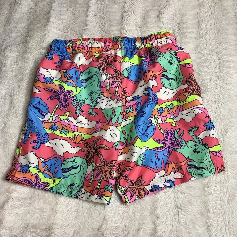 Cat & Jack pink orange blue green dinosaur swim trunks size Large 10-12